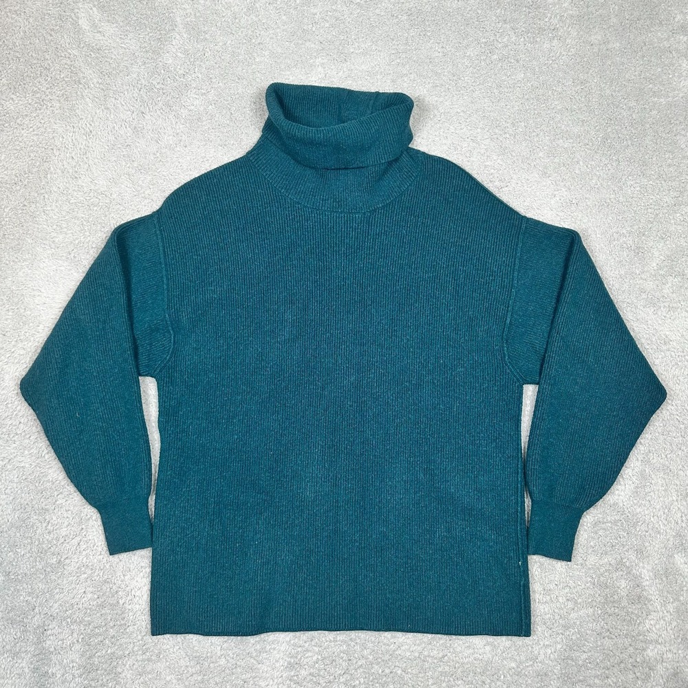 Free People Oversized Ribbed Sweater Women Small Teal Turtleneck Long Sleeve - Picture 1 of 10